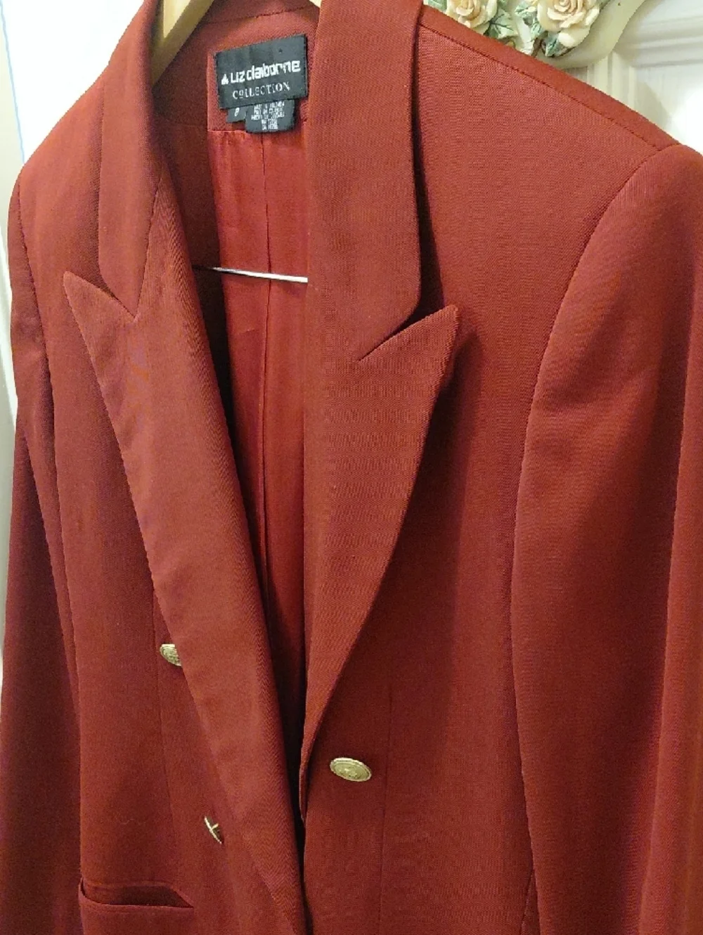 Liz Claiborne Deep Red Double-Breasted Blazer with Gold Buttons